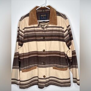 Vintage 90s WOOLRICH Wool Blanket Serape Striped Jacket Navajo Style Coat Sz XL